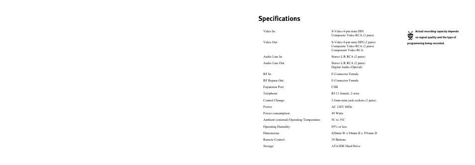 Specifications | Motorola DVD User Manual | Page 64 / 65