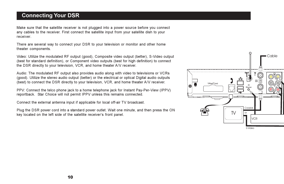 Connecting your dsr | Motorola DSR500 User Manual | Page 10 / 28