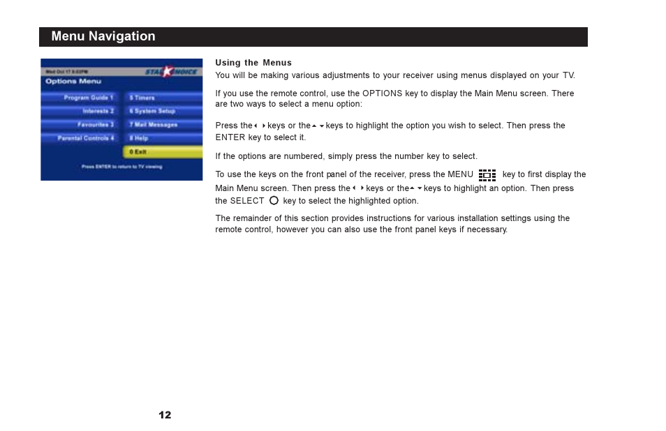 Menu navigation | Motorola DSR500 User Manual | Page 12 / 28