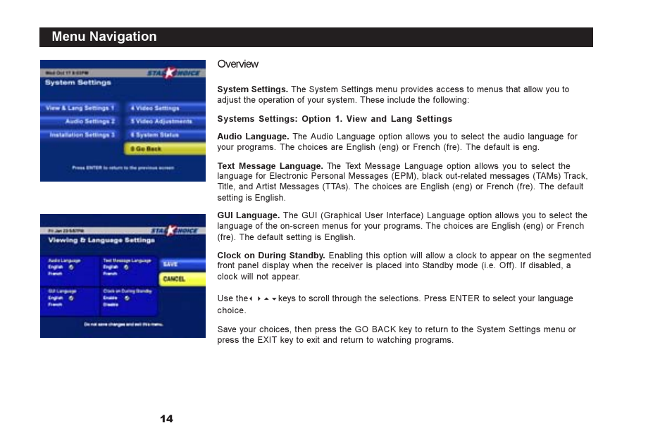 Menu navigation | Motorola DSR500 User Manual | Page 14 / 28