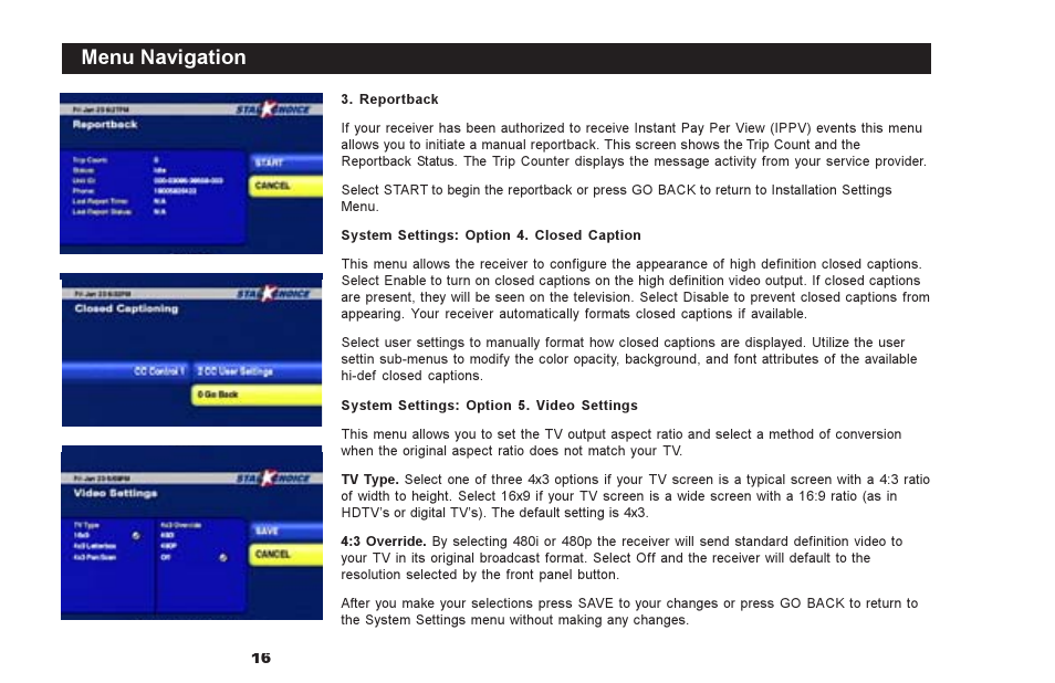 Menu navigation | Motorola DSR500 User Manual | Page 16 / 28