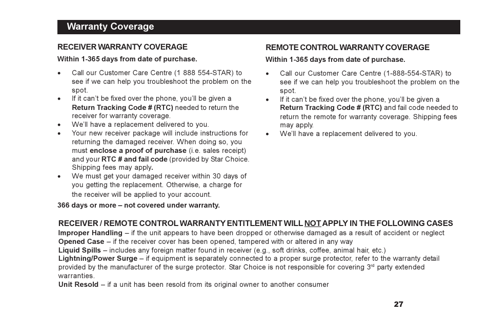 Warranty coverage | Motorola DSR500 User Manual | Page 27 / 28