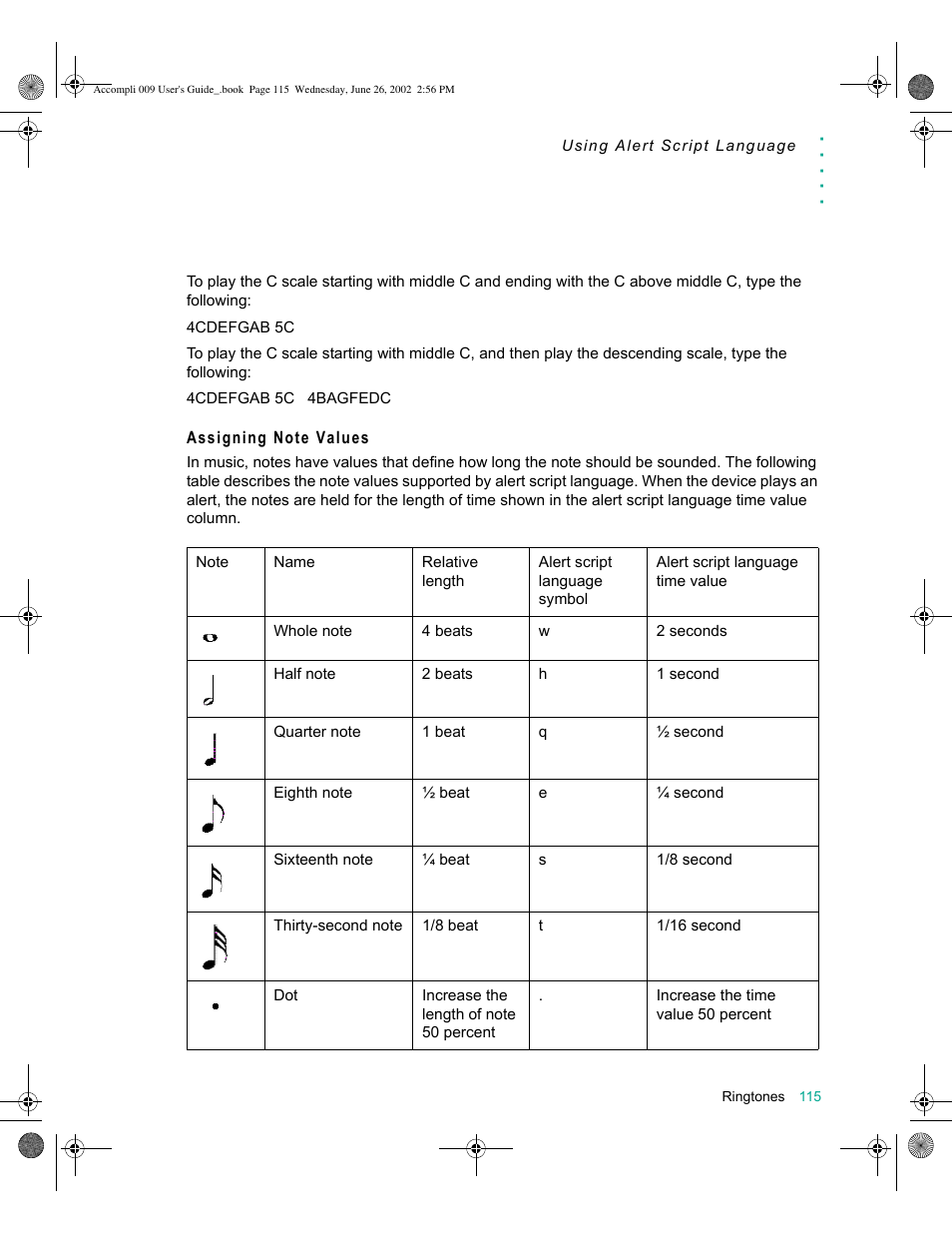 Assigning note values | Motorola 009 User Manual | Page 115 / 190