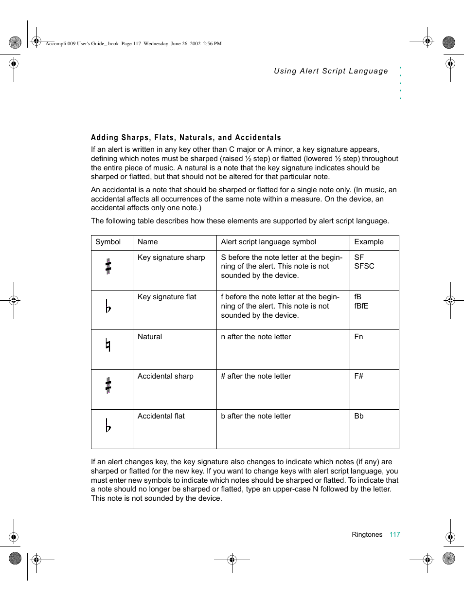 Adding sharps, flats, naturals, and accidentals | Motorola 009 User Manual | Page 117 / 190