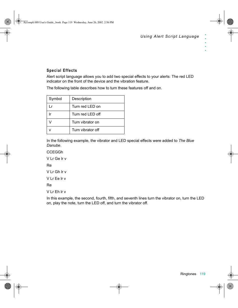 Special effects | Motorola 009 User Manual | Page 119 / 190