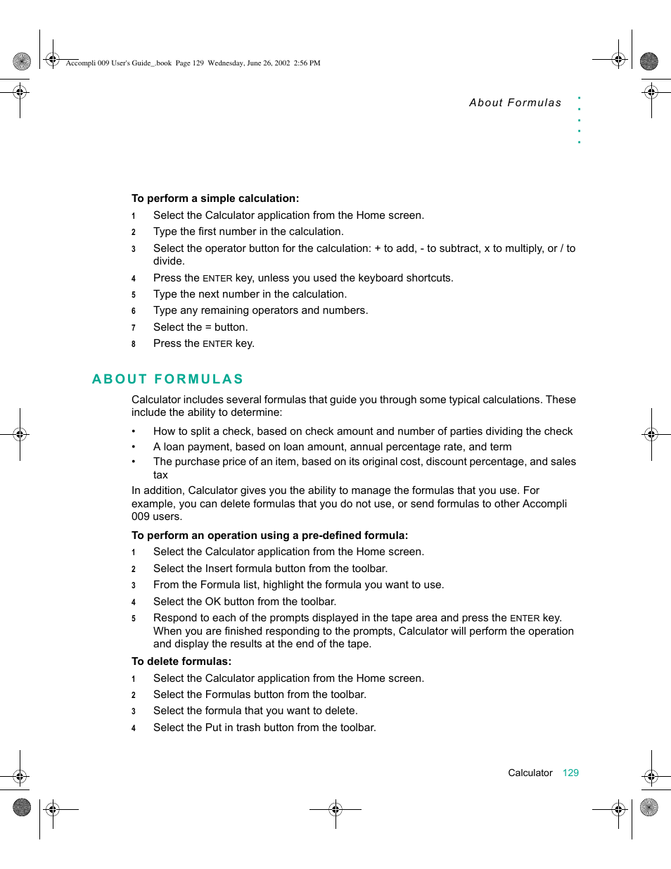 About formulas, About formulas 129 | Motorola 009 User Manual | Page 129 / 190