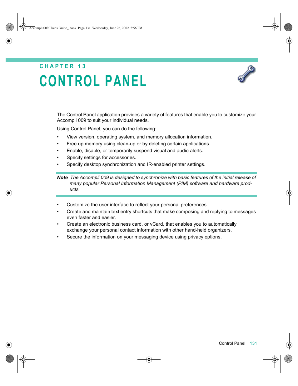 Control panel 131, Control panel | Motorola 009 User Manual | Page 131 / 190