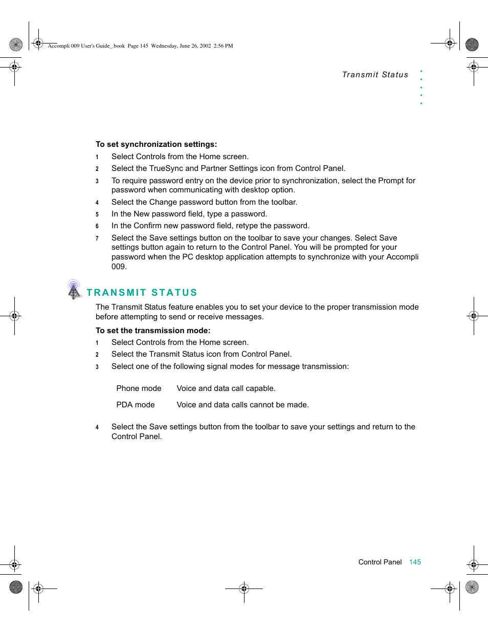 Transmit status, Transmit status 145 | Motorola 009 User Manual | Page 145 / 190