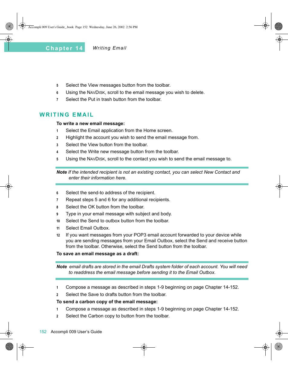 Writing email, Writing email 152 | Motorola 009 User Manual | Page 152 / 190