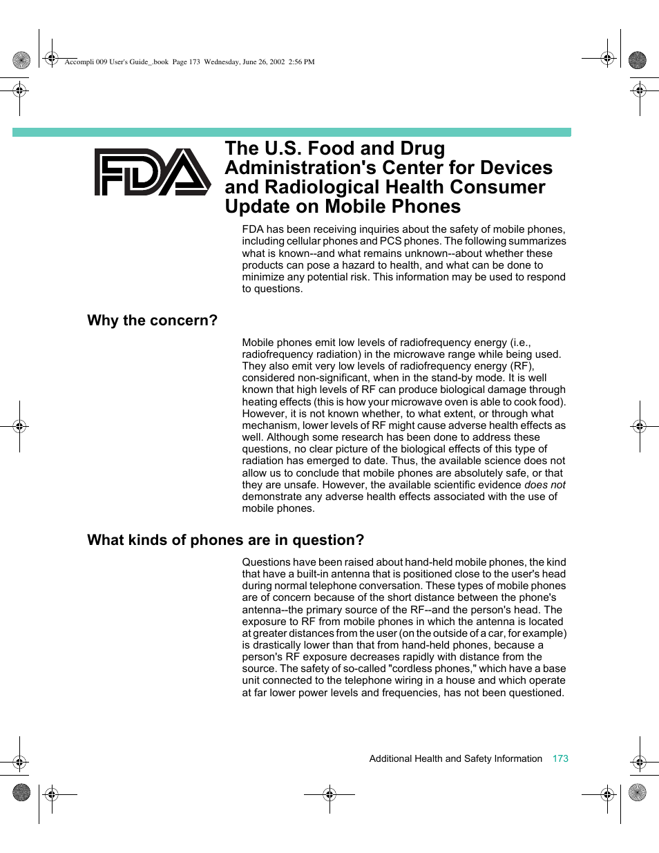 Why the concern, What kinds of phones are in question | Motorola 009 User Manual | Page 173 / 190