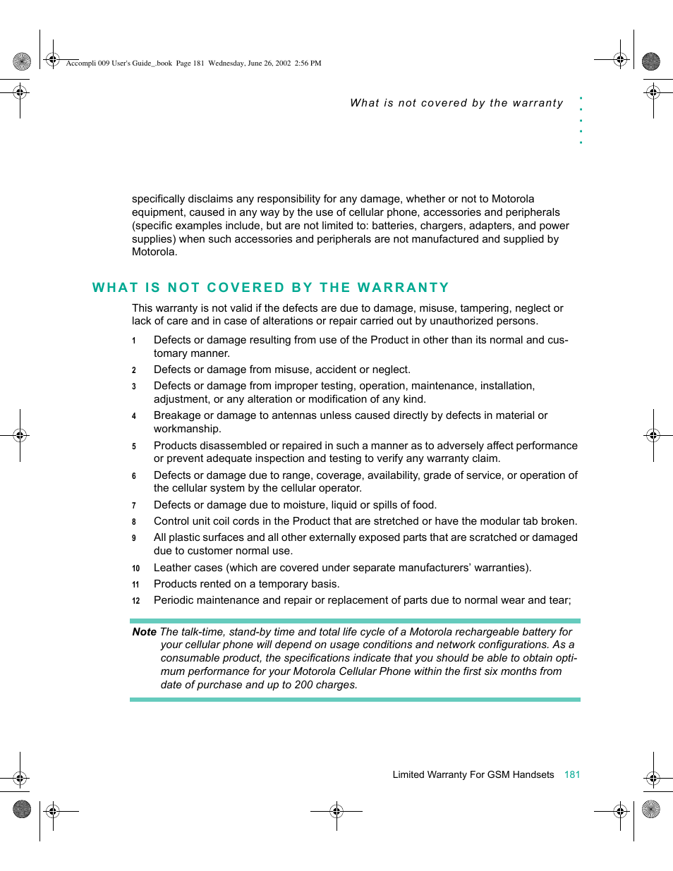 What is not covered by the warranty, What is not covered by the warranty 181 | Motorola 009 User Manual | Page 181 / 190