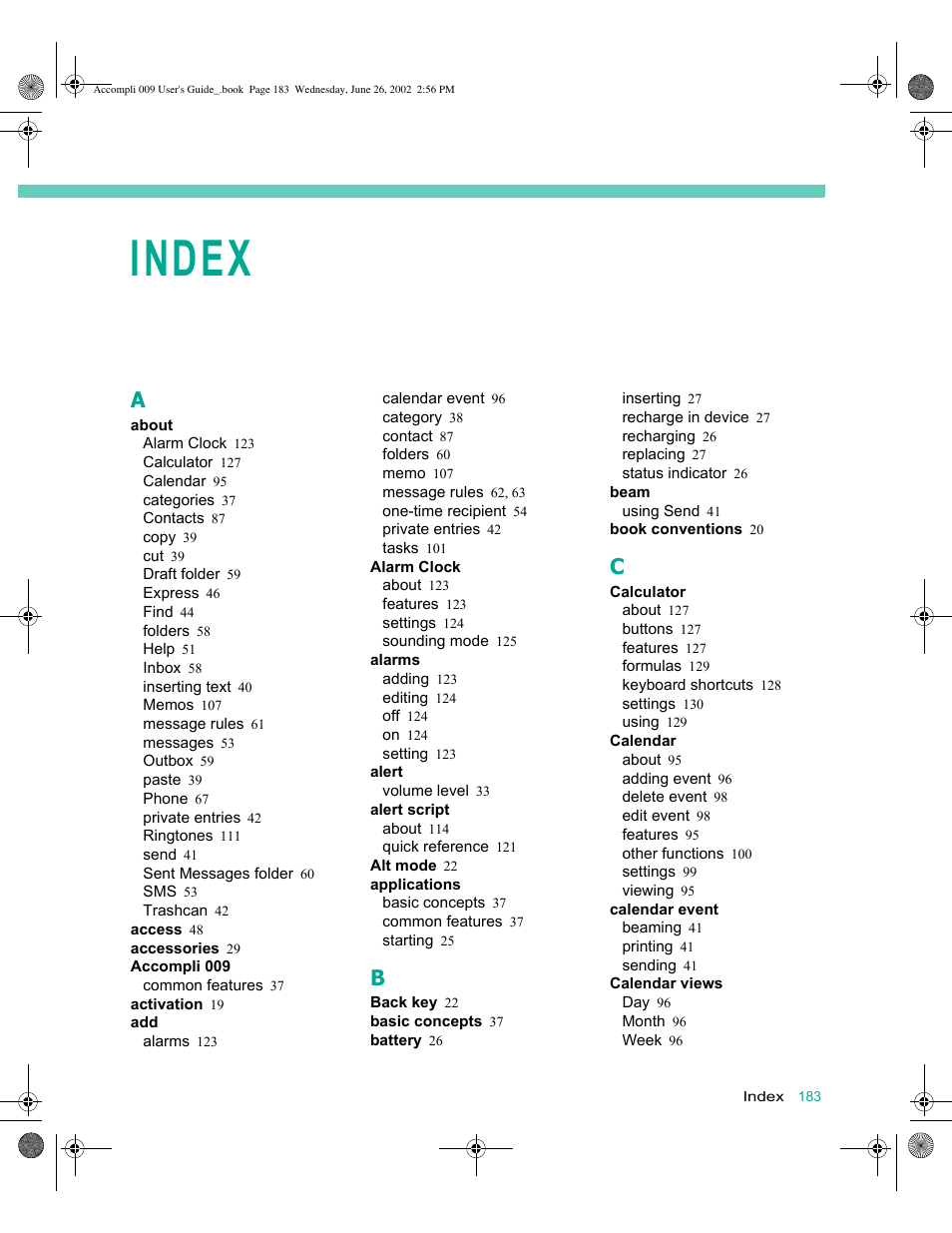 Index | Motorola 009 User Manual | Page 183 / 190