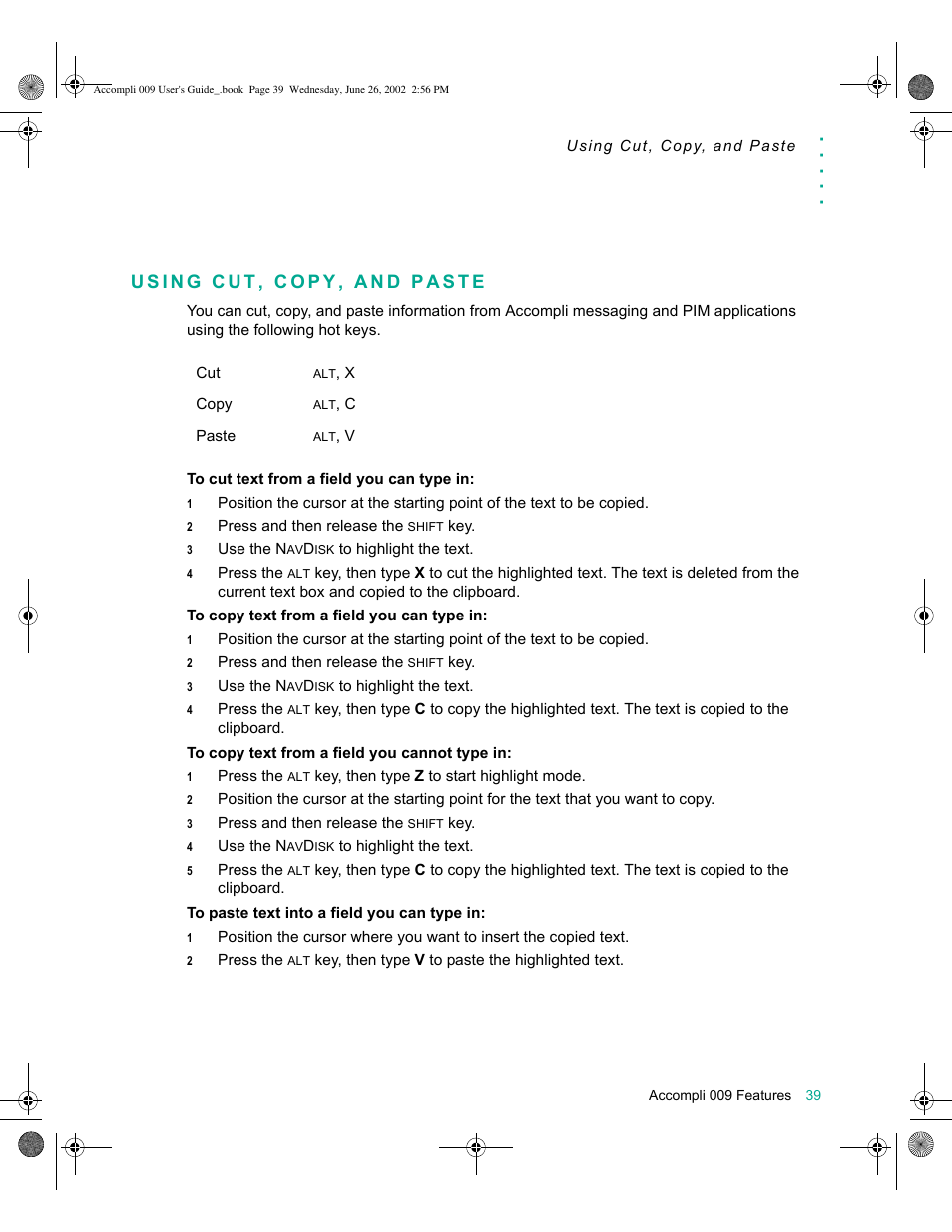 Using cut, copy, and paste, Using cut, copy, and paste 39 | Motorola 009 User Manual | Page 39 / 190