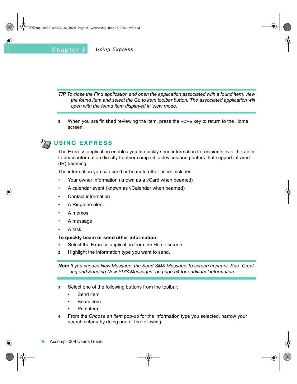 Using express, Using express 46 | Motorola 009 User Manual | Page 46 / 190