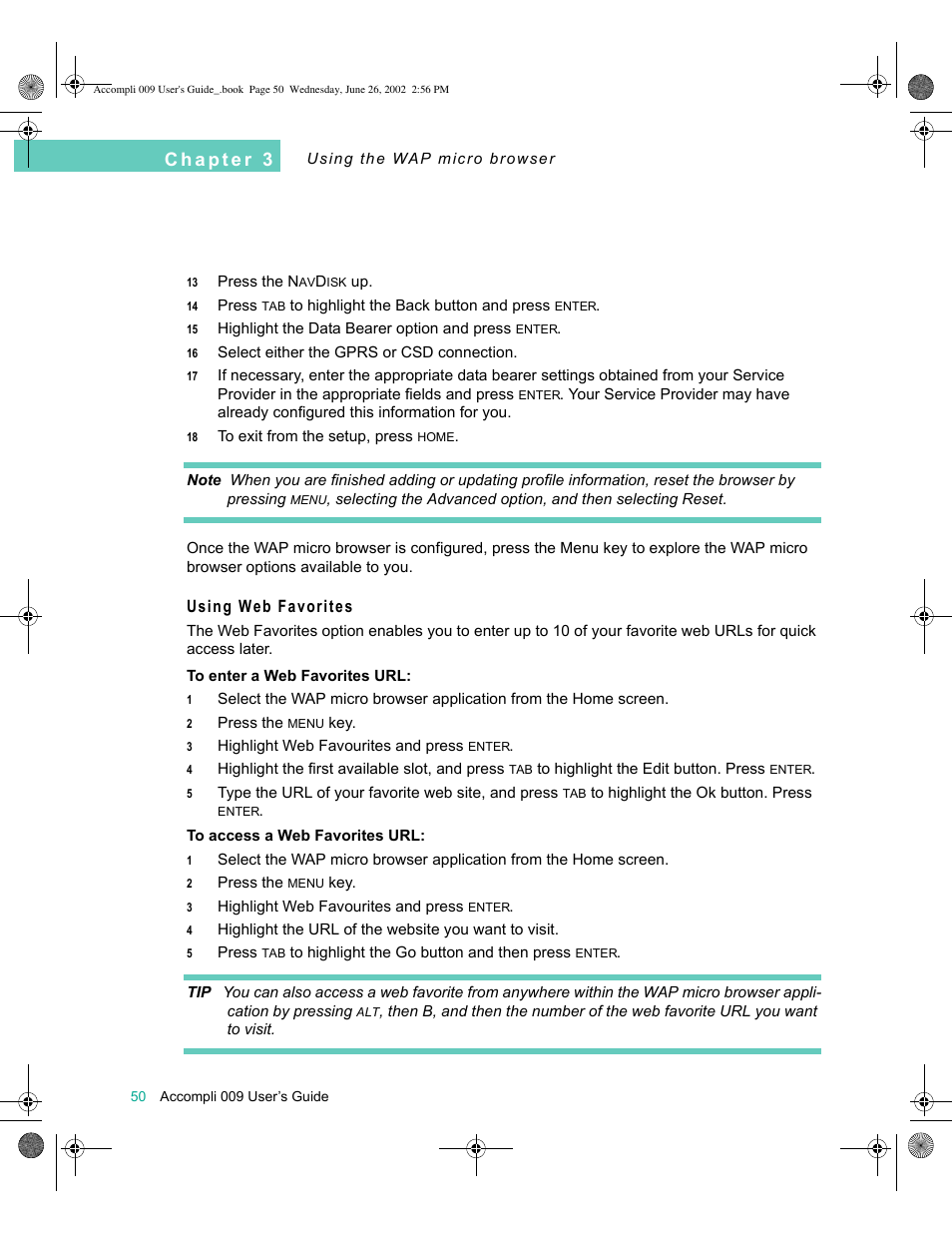 Using web favorites | Motorola 009 User Manual | Page 50 / 190