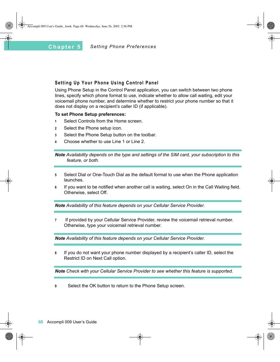 Setting up your phone using control panel | Motorola 009 User Manual | Page 68 / 190