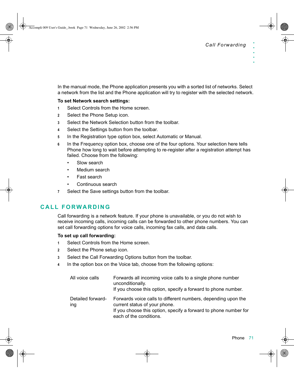 Call forwarding, Call forwarding 71 | Motorola 009 User Manual | Page 71 / 190