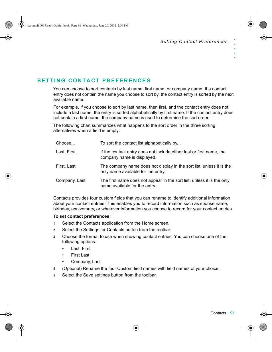 Setting contact preferences, Setting contact preferences 91 | Motorola 009 User Manual | Page 91 / 190