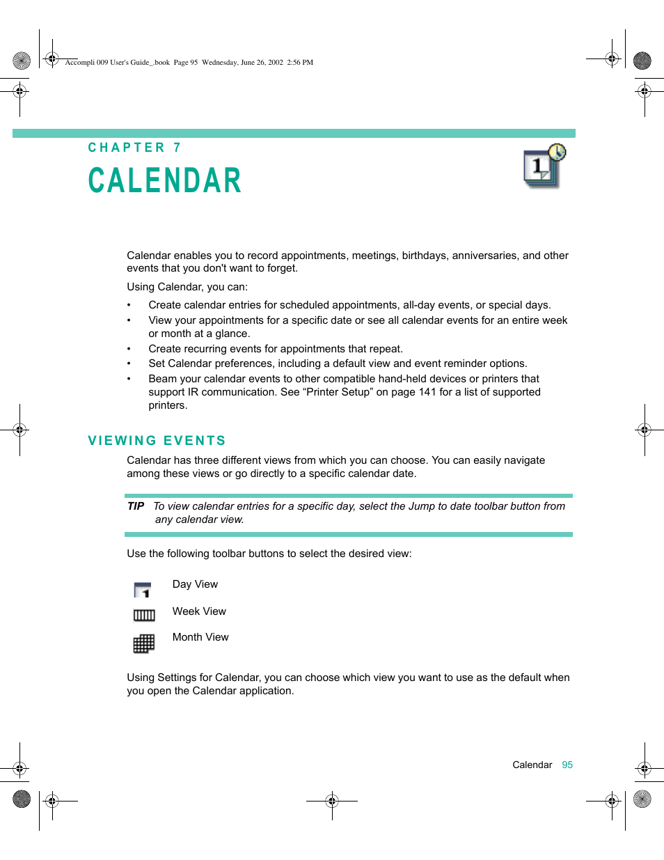 Viewing events, Calendar 95, Viewing events 95 | Calendar | Motorola 009 User Manual | Page 95 / 190