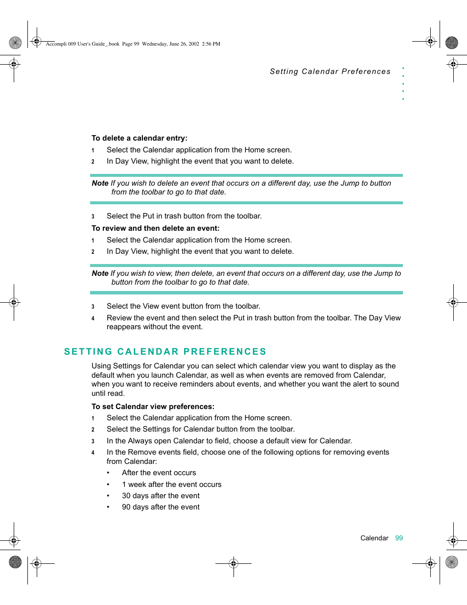 Setting calendar preferences, Setting calendar preferences 99 | Motorola 009 User Manual | Page 99 / 190