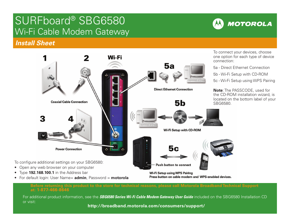 Motorola SURFboard SBG6580 User Manual | 2 pages