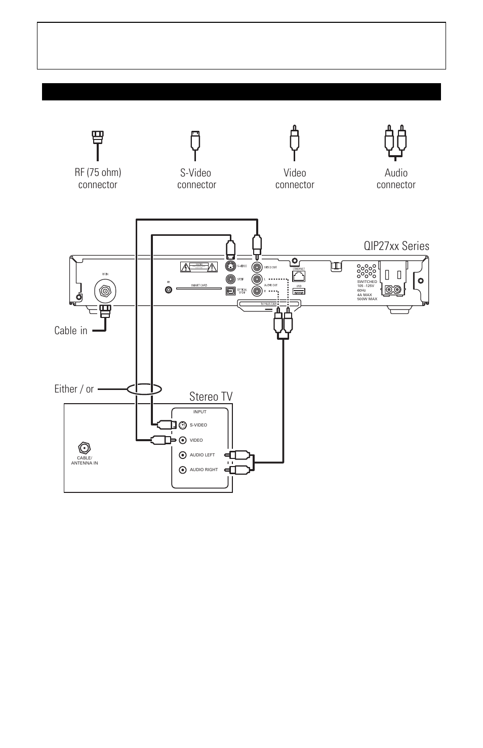 Connecting your set-top to a stereo tv, Qip27xx user guide, Qip27xx series stereo tv | Motorola QIP27xx User Manual | Page 23 / 33