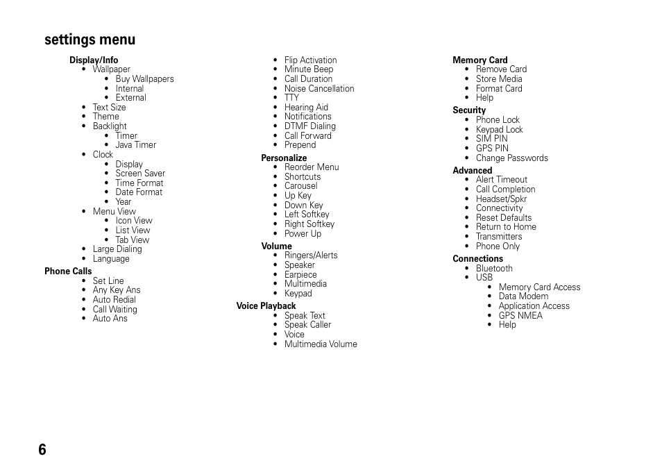 6settings menu | Motorola BRUTE I686 User Manual | Page 10 / 118