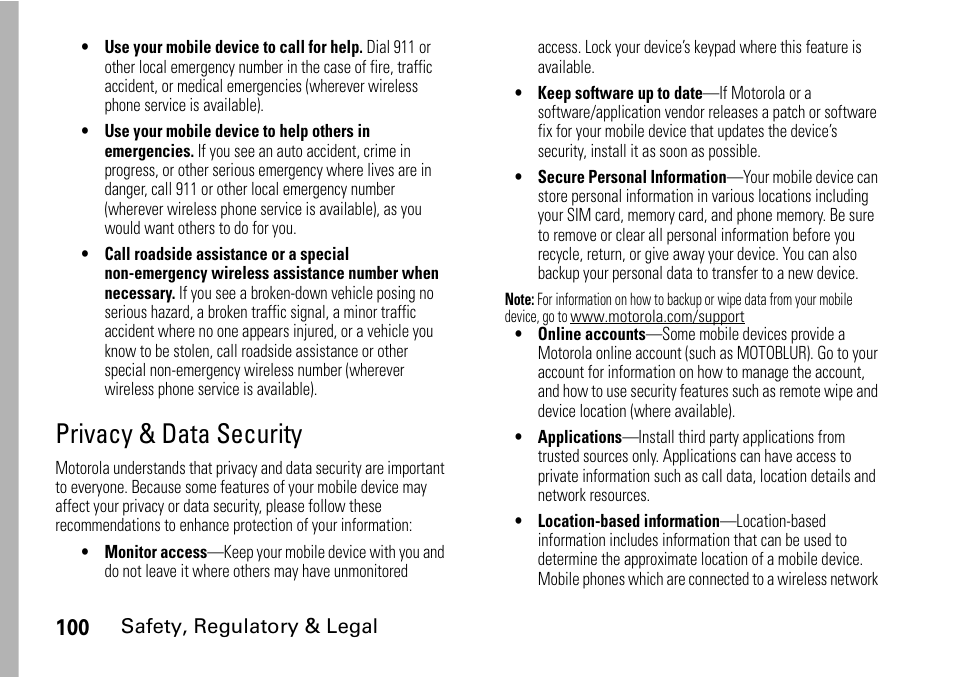 Privacy & data security | Motorola BRUTE I686 User Manual | Page 104 / 118