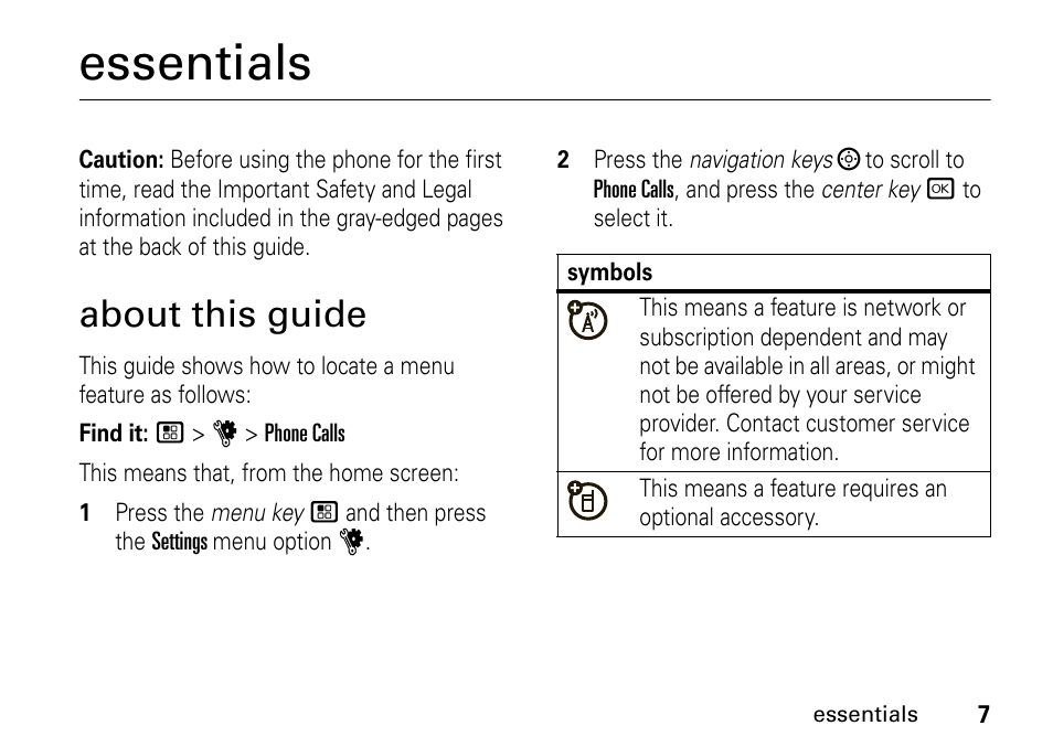 Essentials, About this guide | Motorola BRUTE I686 User Manual | Page 11 / 118