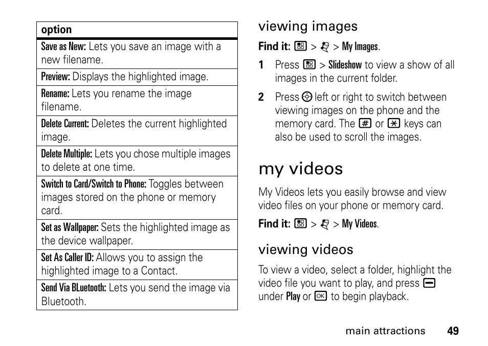 My videos, Viewing images, Viewing videos | Motorola BRUTE I686 User Manual | Page 53 / 118