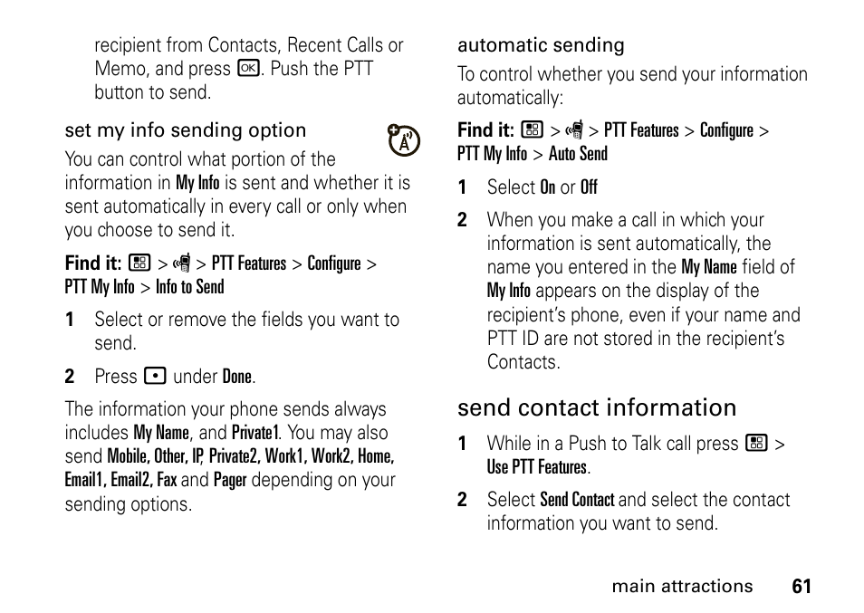 Send contact information | Motorola BRUTE I686 User Manual | Page 65 / 118