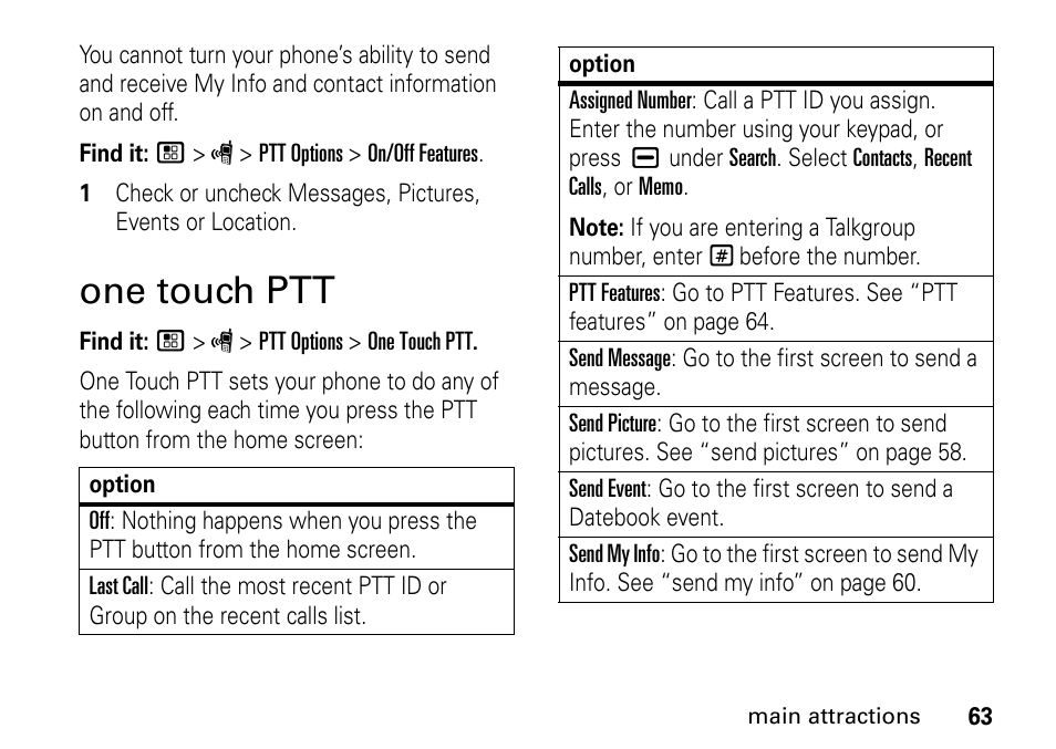 One touch ptt | Motorola BRUTE I686 User Manual | Page 67 / 118