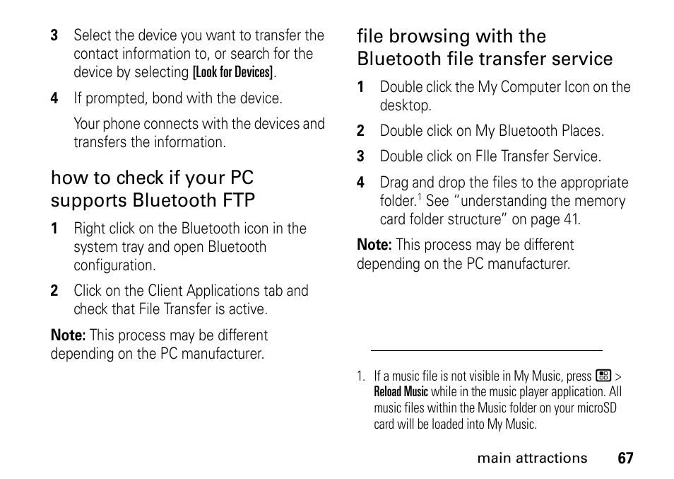 How to check if your pc supports bluetooth ftp | Motorola BRUTE I686 User Manual | Page 71 / 118