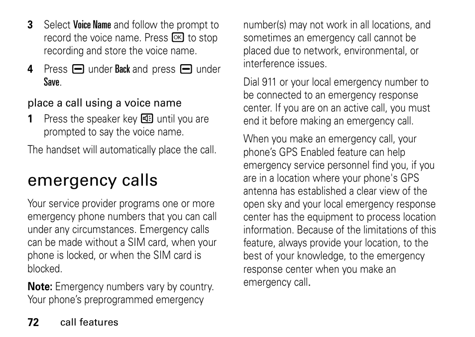 Emergency calls | Motorola BRUTE I686 User Manual | Page 76 / 118