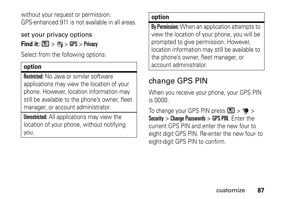 Change gps pin | Motorola BRUTE I686 User Manual | Page 91 / 118