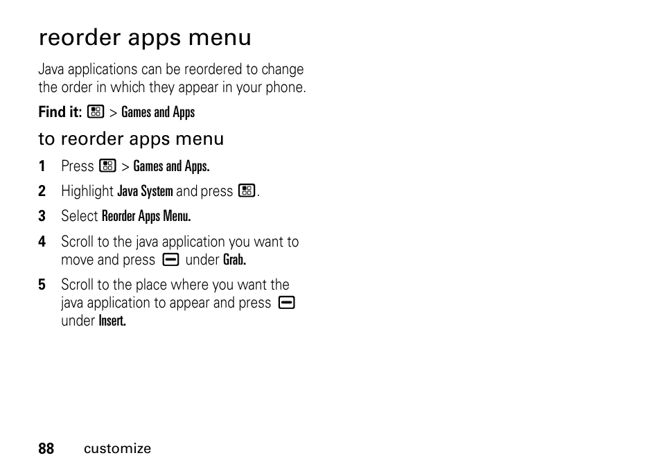 Reorder apps menu | Motorola BRUTE I686 User Manual | Page 92 / 118
