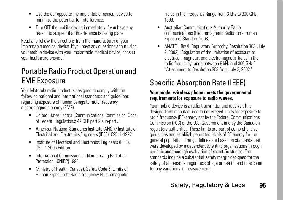 Portable radio product operation and eme exposure, Specific absorption rate (ieee) | Motorola BRUTE I686 User Manual | Page 99 / 118