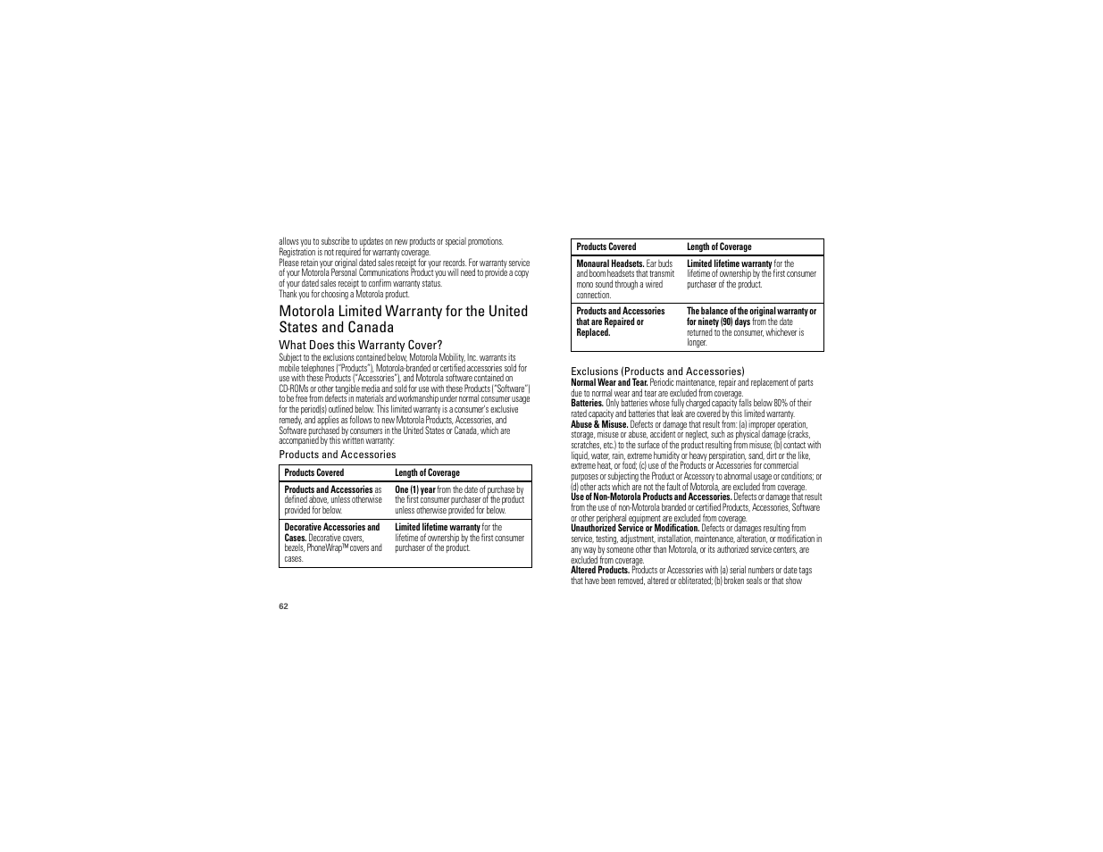 Warranty | Motorola 68014406001-A User Manual | Page 64 / 70
