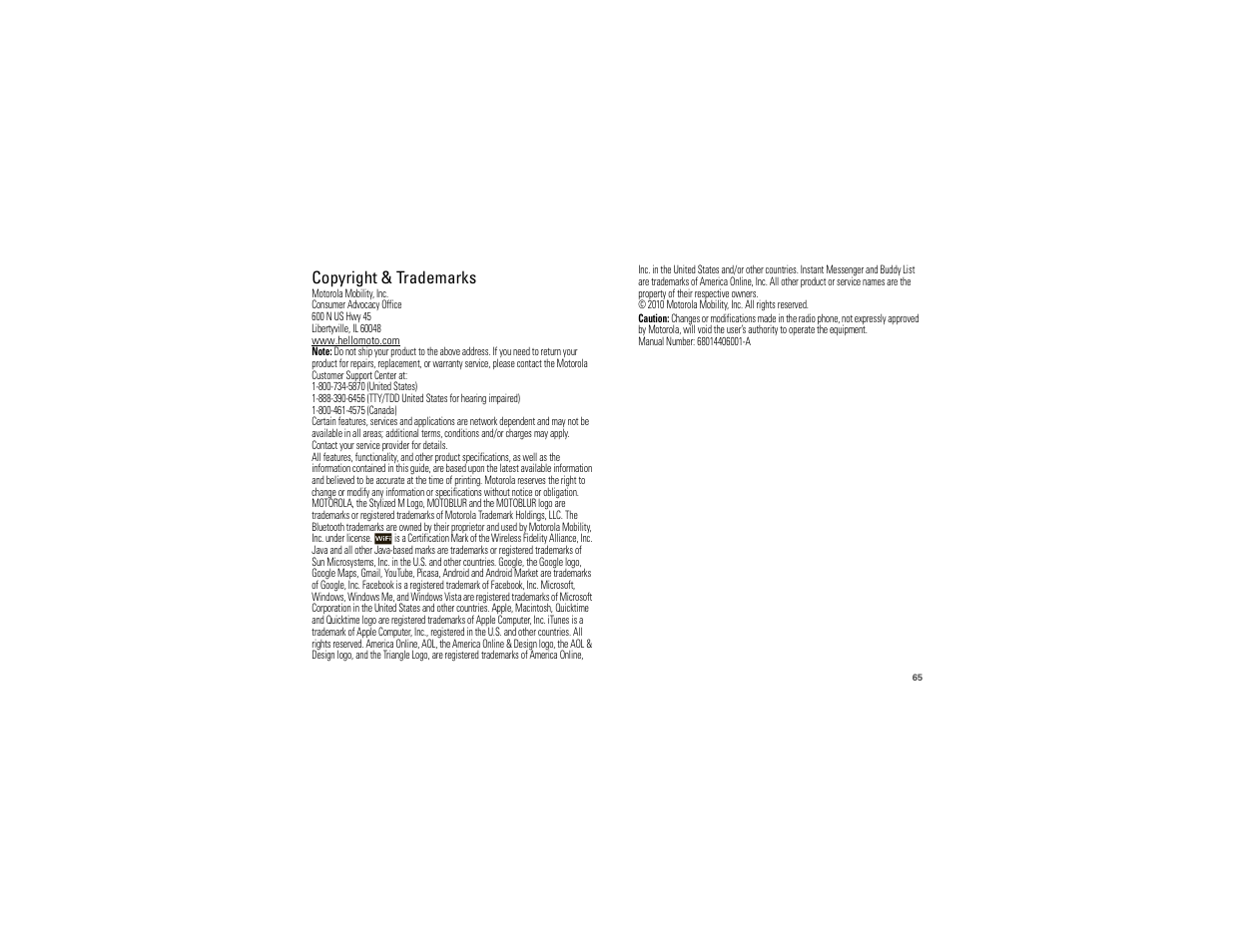 Copyright & trademarks | Motorola 68014406001-A User Manual | Page 67 / 70