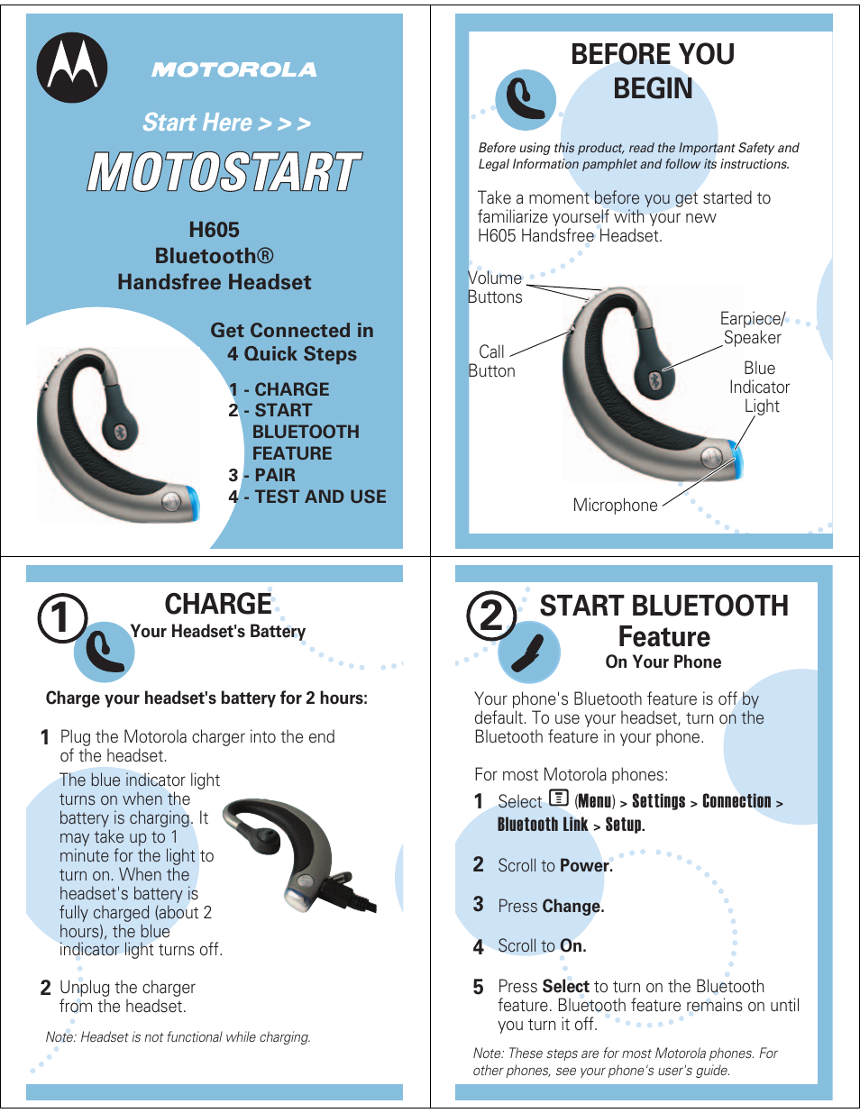 Motorola H605 User Manual | 5 pages