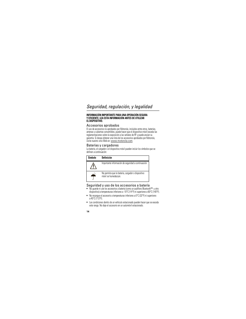 Seguridad, regulación, y legalidad, Información de seguridad | Motorola HK201 User Manual | Page 40 / 84