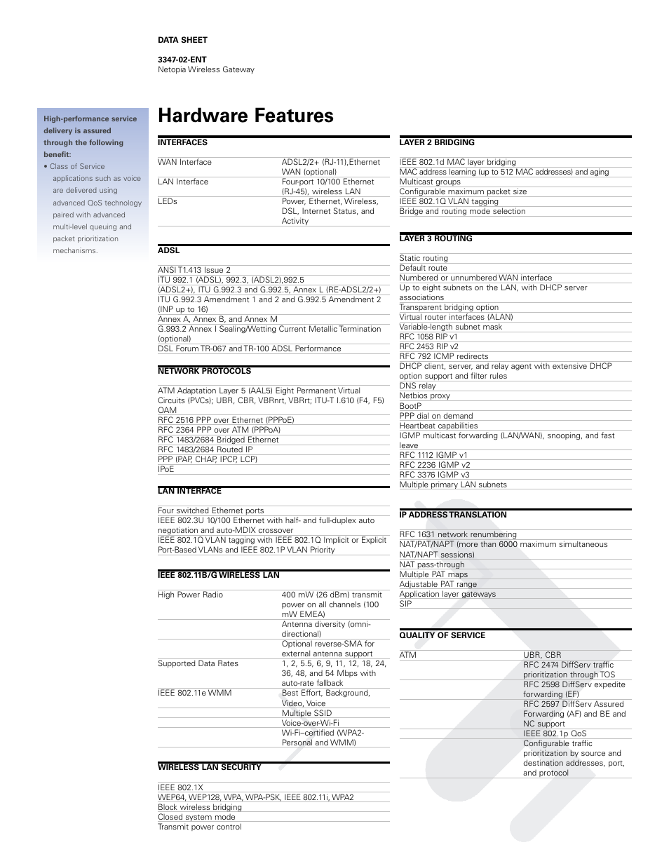 Hardware features | Motorola Netopia 3347-02-ENT User Manual | Page 2 / 3