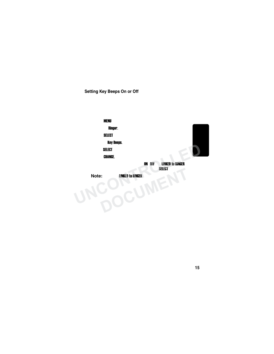 Setting key beeps on or off, Document, Uncontrolled document | Motorola MD780 Series User Manual | Page 30 / 71