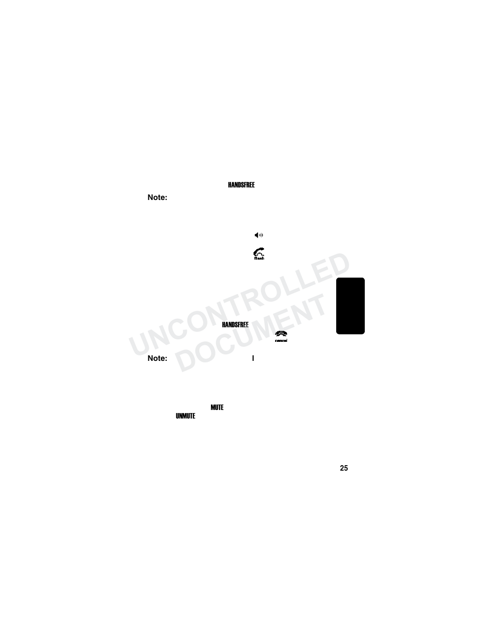 Using the speakerphone, Muting a call, Using the speakerphone muting a call | Re m in a r y, Uncontrolled document | Motorola MD780 Series User Manual | Page 40 / 71