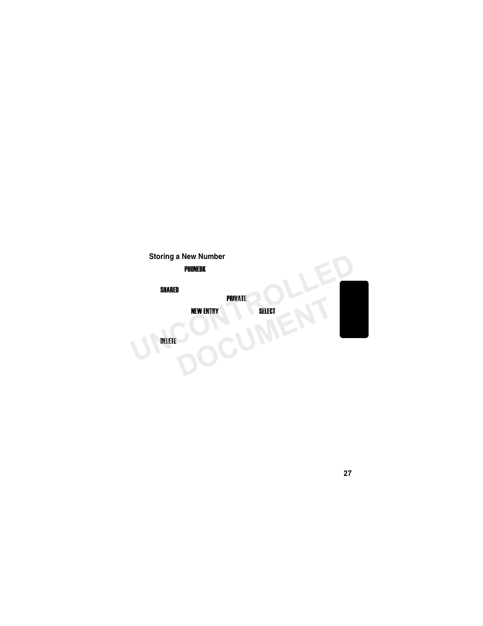 Using the phonebook, Storing a new number, Re m in a r y | Uncontrolled document | Motorola MD780 Series User Manual | Page 42 / 71