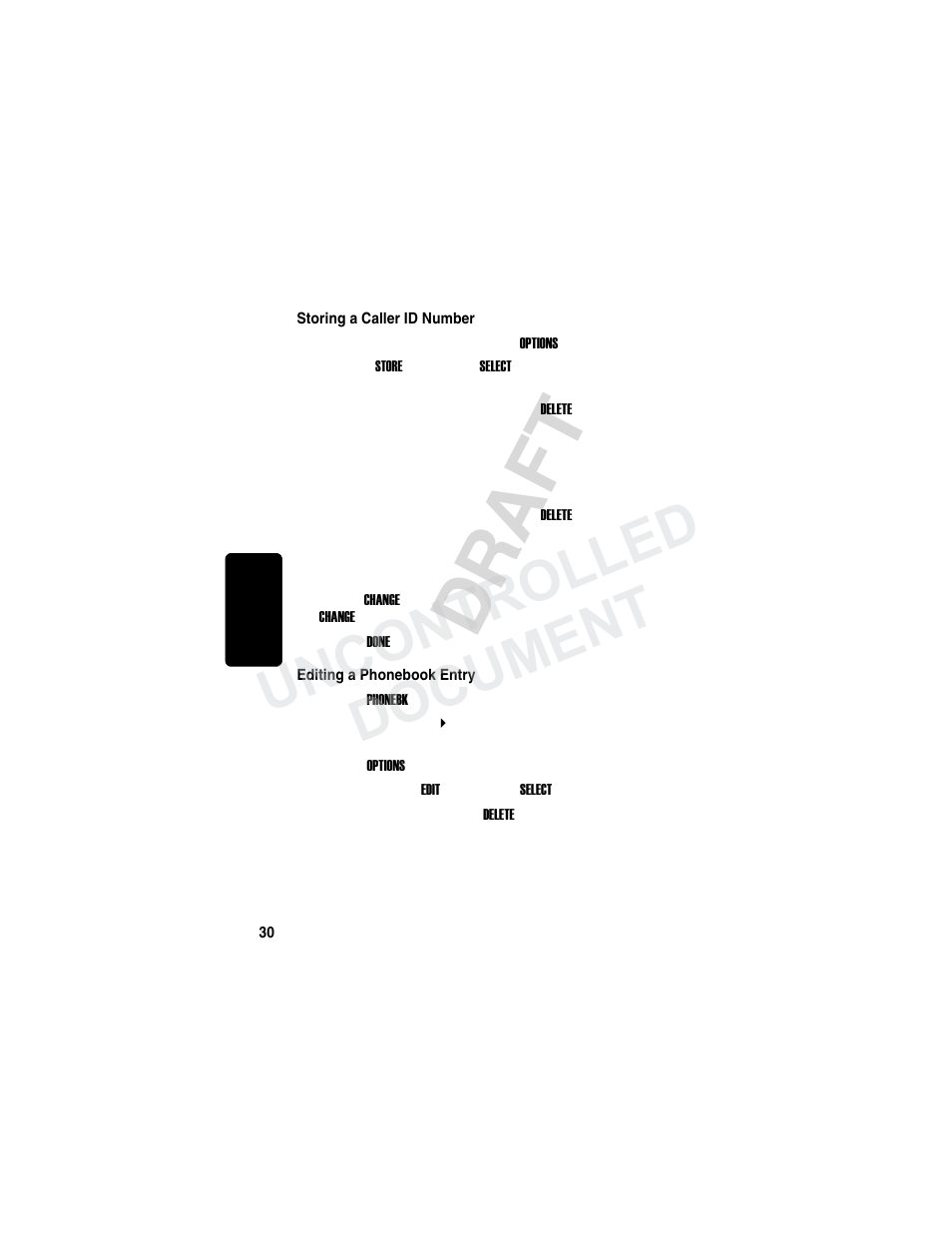 Storing a caller id number, Editing a phonebook entry, Re li d ra f t m | Uncontrolled document | Motorola MD780 Series User Manual | Page 45 / 71