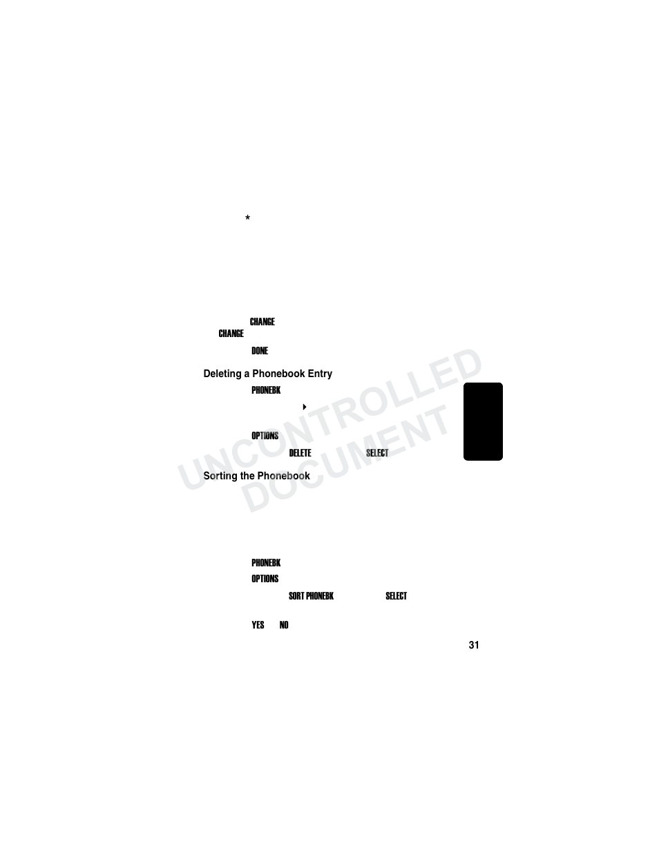 Deleting a phonebook entry, Sorting the phonebook, Deleting a phonebook entry sorting the phonebook | Re m in a r y, Uncontrolled document | Motorola MD780 Series User Manual | Page 46 / 71