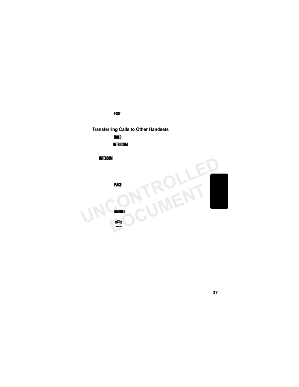 Transferring calls to other handsets, Re m in a r y, Uncontrolled document | Motorola MD780 Series User Manual | Page 52 / 71