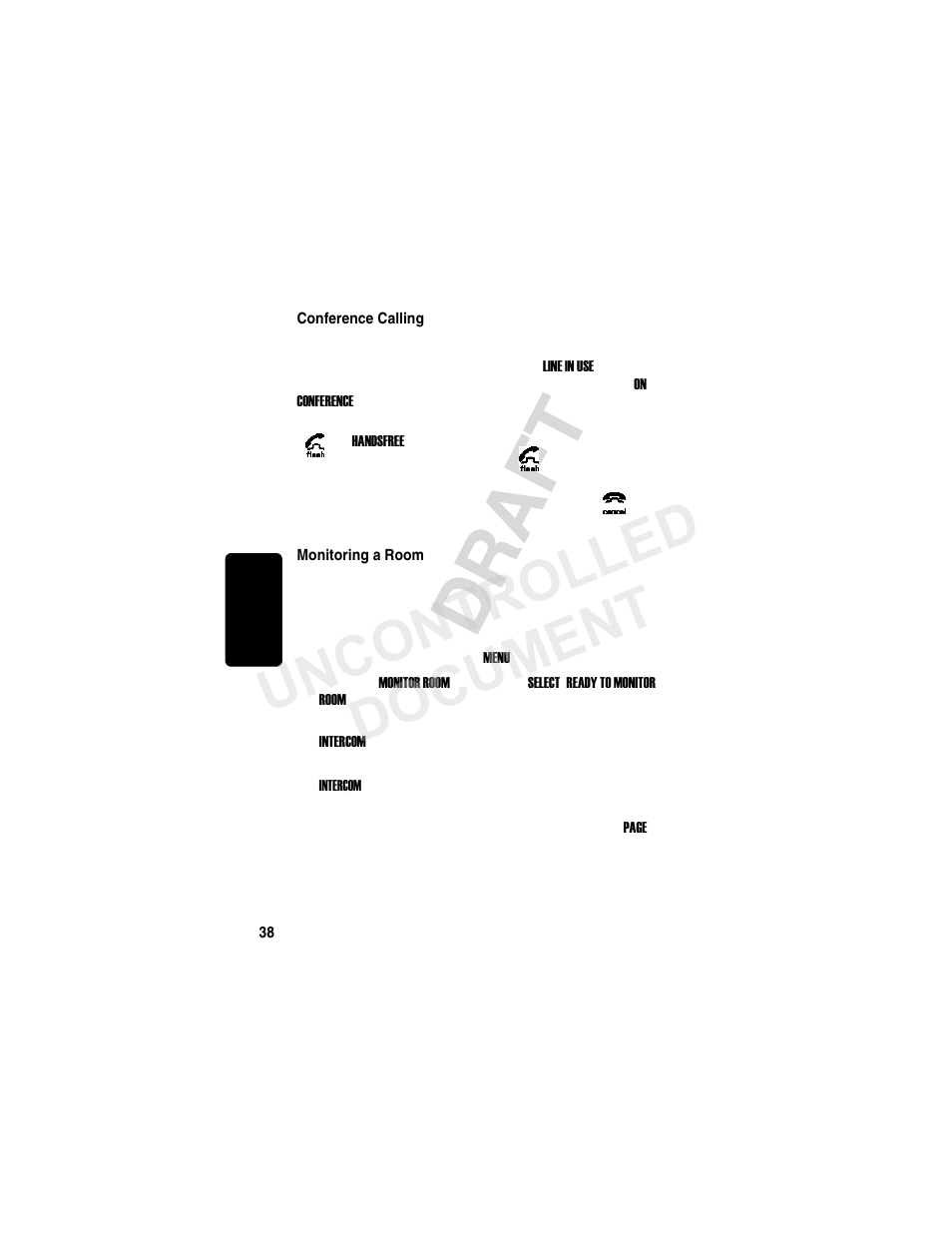 Conference calling, Monitoring a room, Conference calling monitoring a room | Re li d ra f t m, Uncontrolled document | Motorola MD780 Series User Manual | Page 53 / 71
