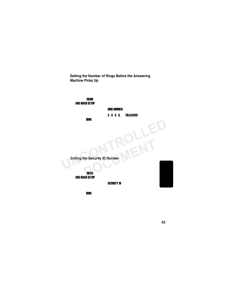 Setting the security id number, Uncontrolled document | Motorola MD780 Series User Manual | Page 58 / 71